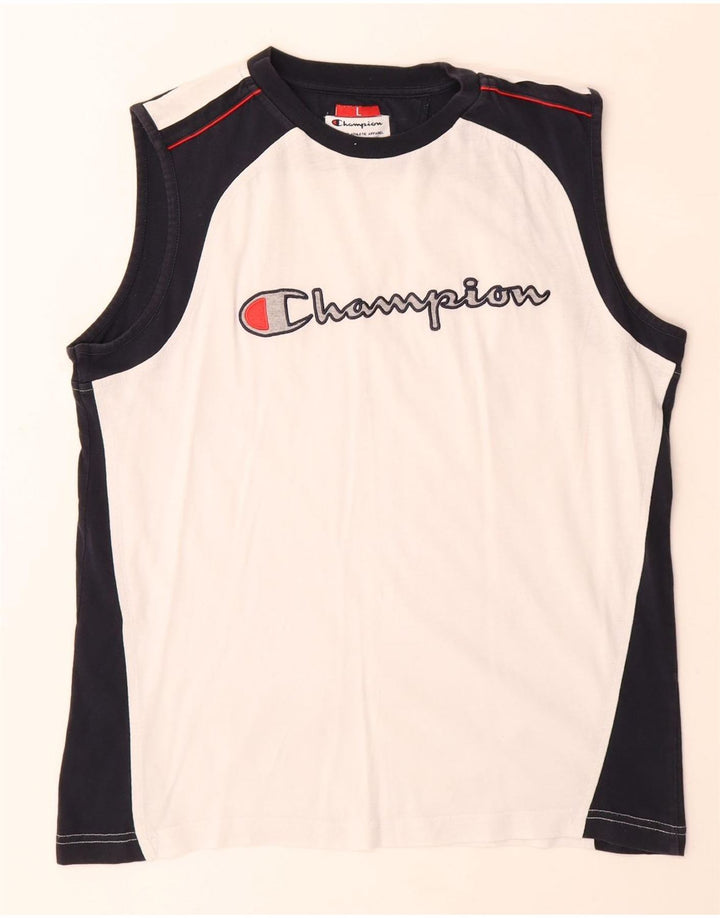 Champion Mens Graphic Vest Top Large White Colourblock Cotton