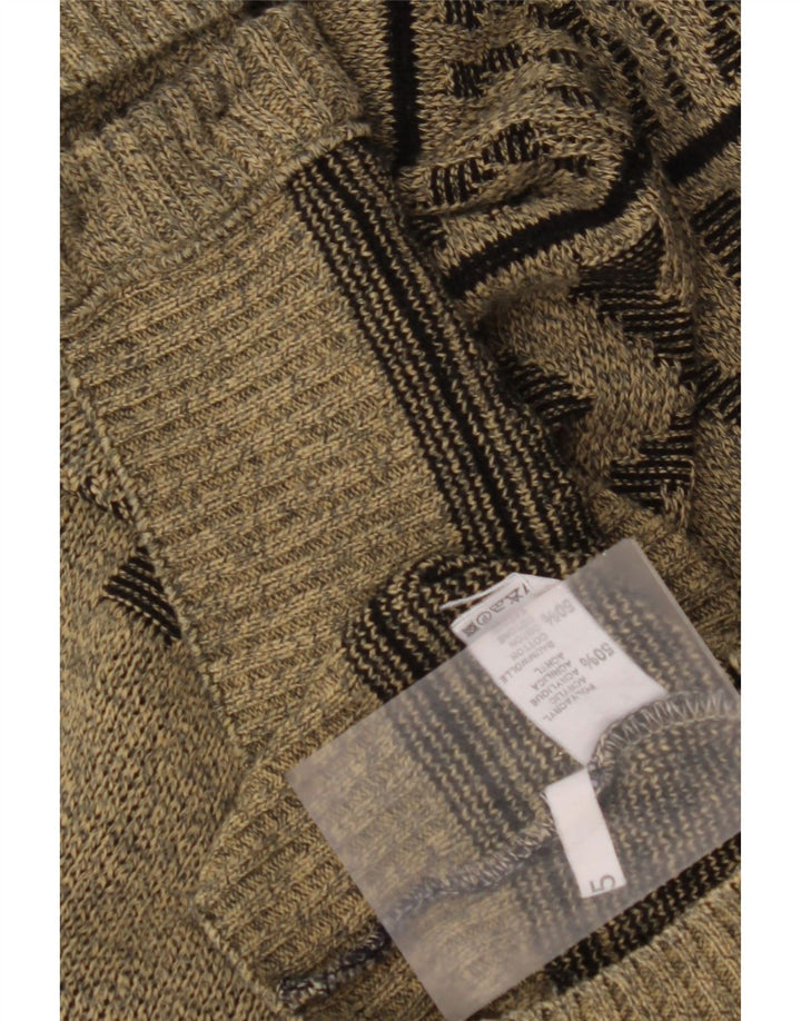 VINTAGE Mens Cardigan Sweater Large Khaki Geometric Cotton