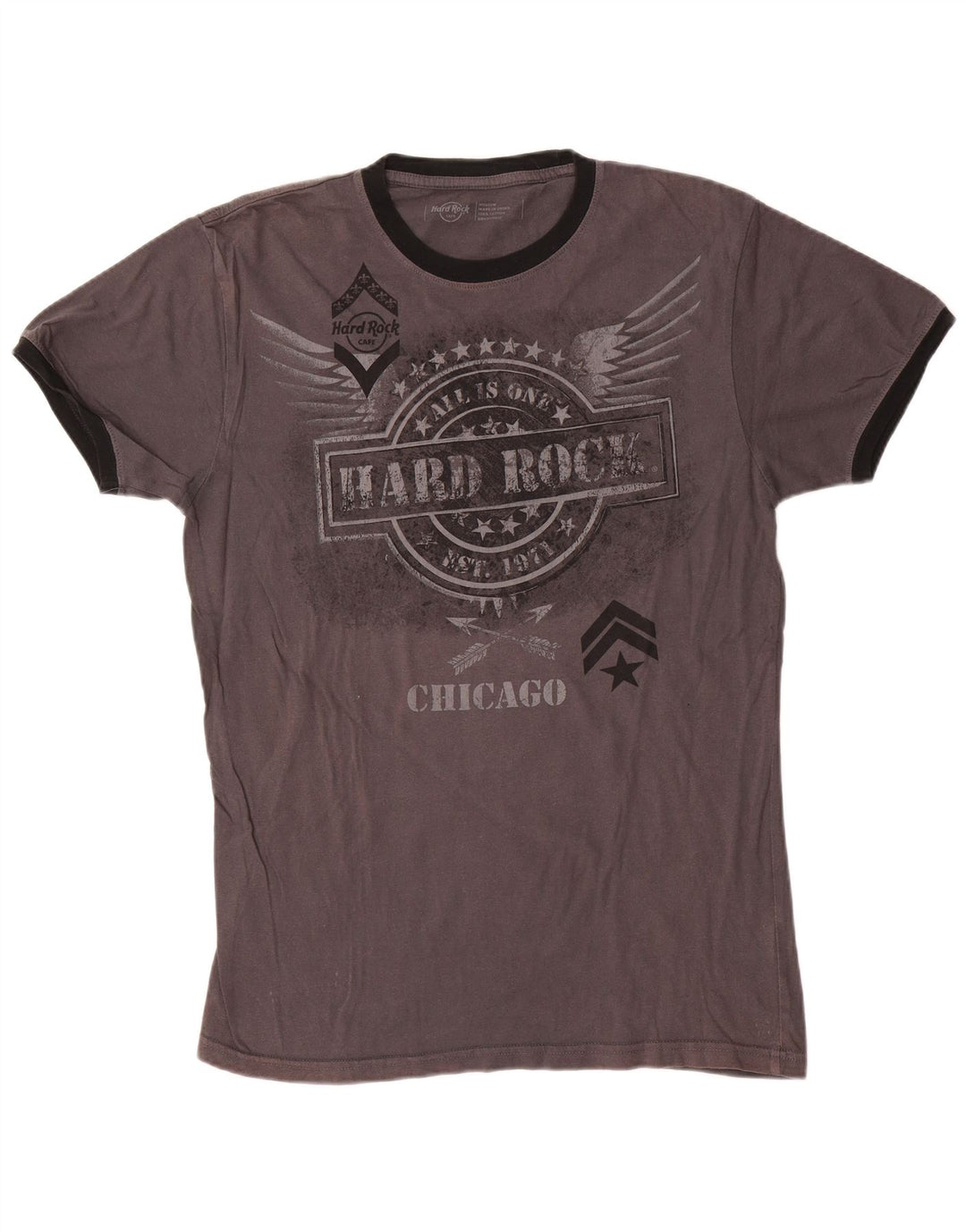 Hard Rock Cafe Mens Chicago Graphic T-Shirt Top Medium Grey Cotton