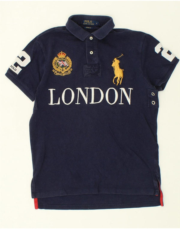 POLO RALPH LAUREN Mens Custom Fit Graphic Rugby Polo Shirt Small Navy Blue