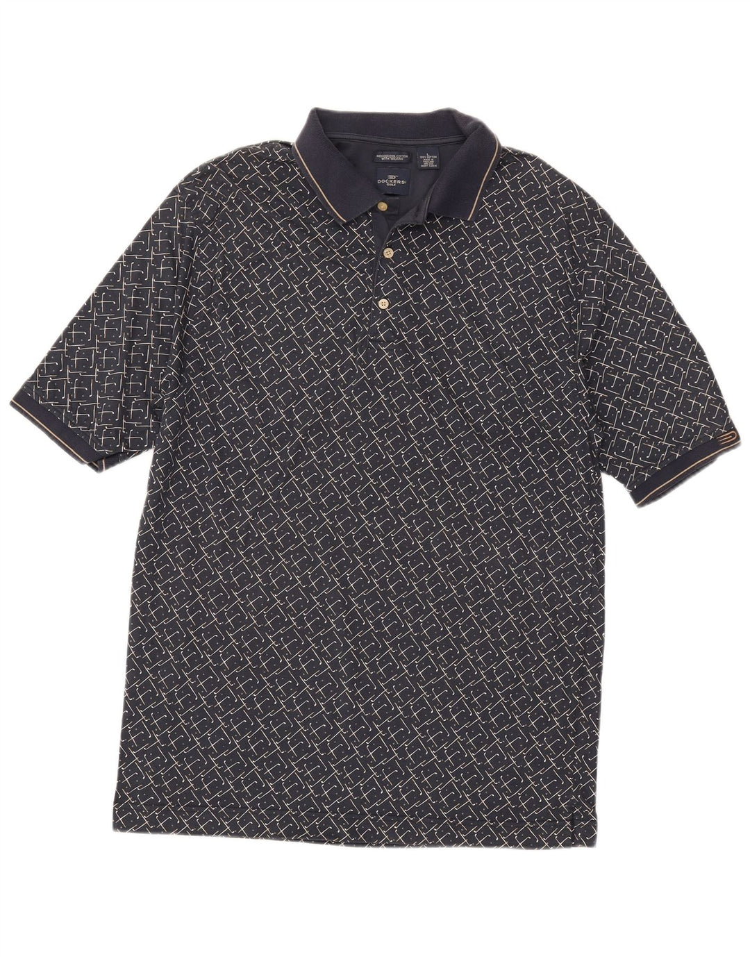 DOCKERS Mens Polo Shirt Large Navy Blue Geometric Cotton