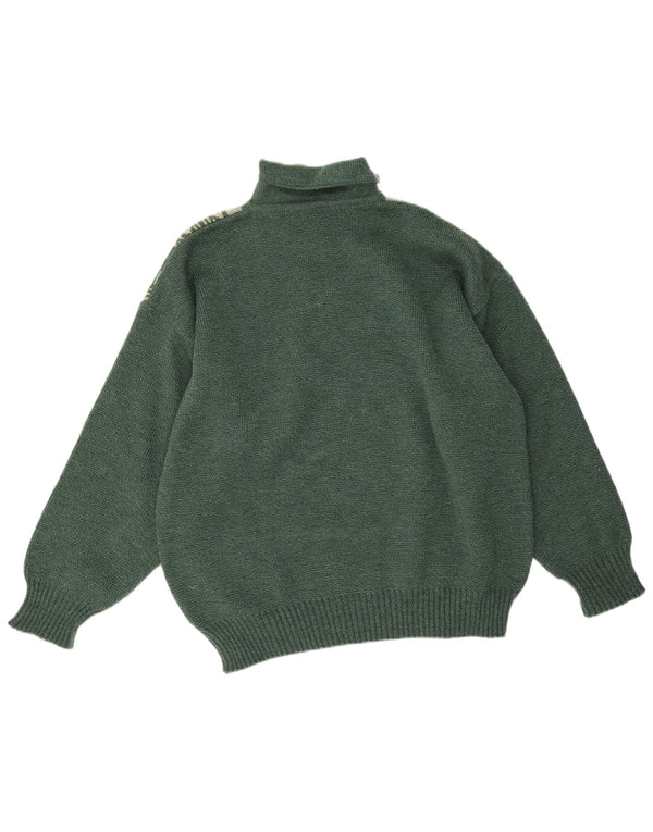 Vintage Mens Polo Neck Jumper Sweater Large Green Geometric Acrylic