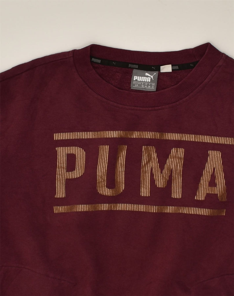 PUMA Womens Oversized Graphic Sweatshirt Jumper UK 10 Small Burgundy | Vintage Puma | Thrift | Second-Hand Puma | Used Clothing | Messina Hembry 