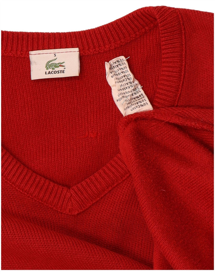 Lacoste Mens V-Neck Jumper Sweater Size 5 Large Red Cotton