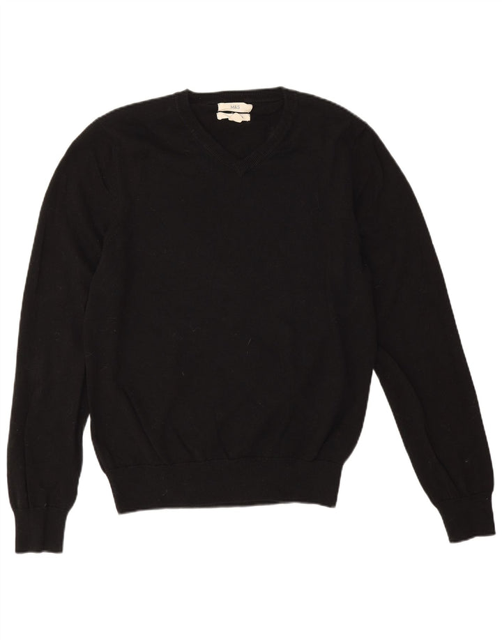 Marks & Spencer Mens V-Neck Jumper Sweater Medium Black Cotton