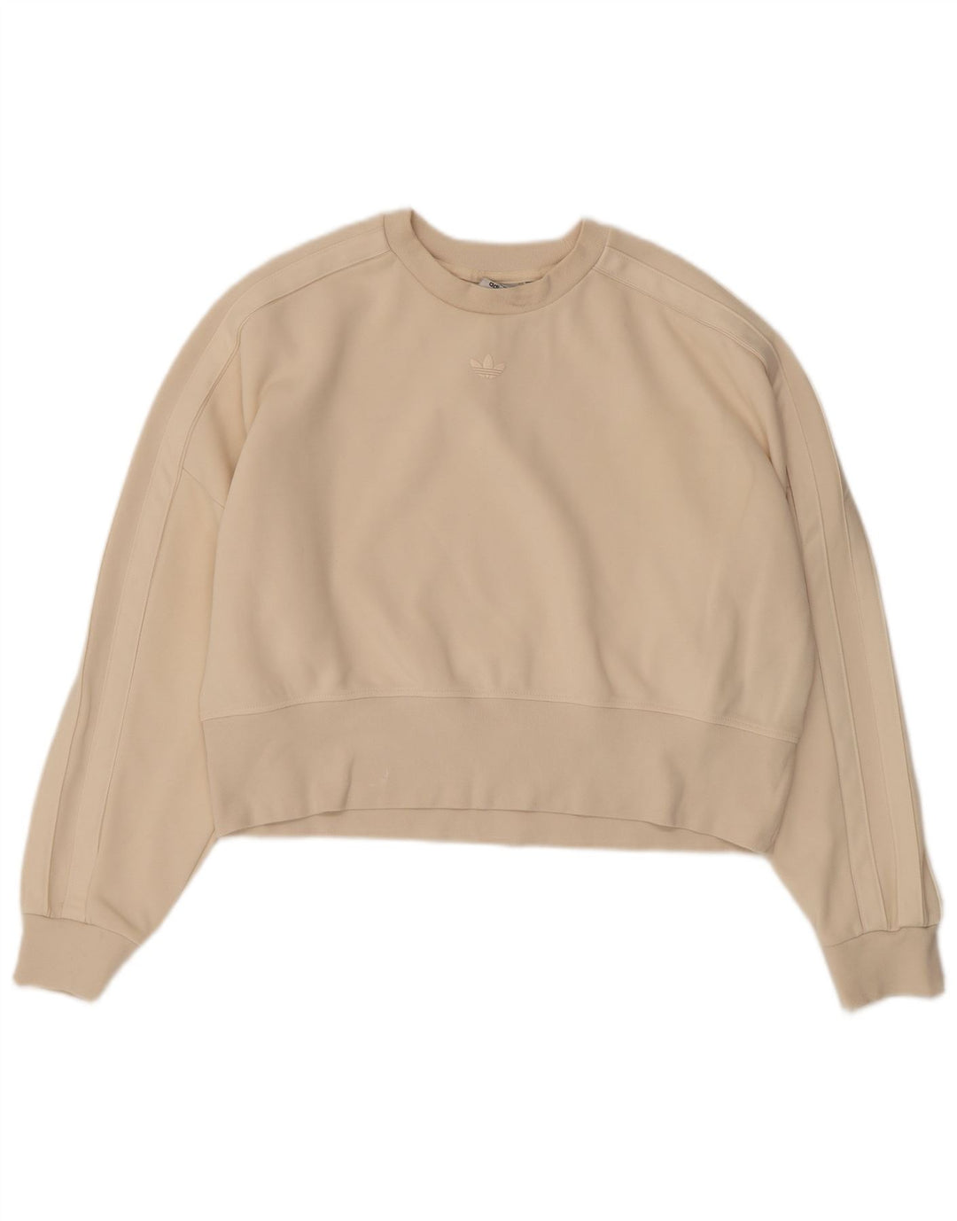 Adidas Womens Crop Sweatshirt Jumper UK 12 Medium Beige Cotton