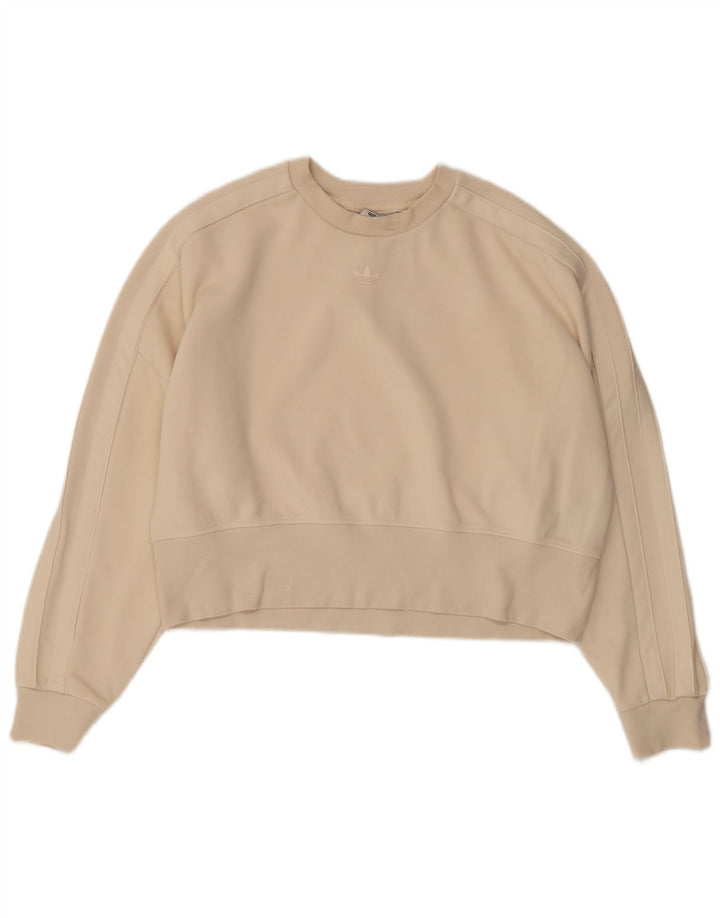 Adidas Womens Crop Sweatshirt Jumper UK 12 Medium Beige Cotton