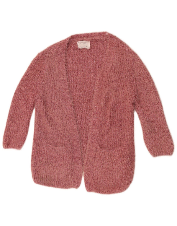 Zara Girls 3/4 Sleeve Open Cardigan Sweater 7-8 Years Pink Polyamide