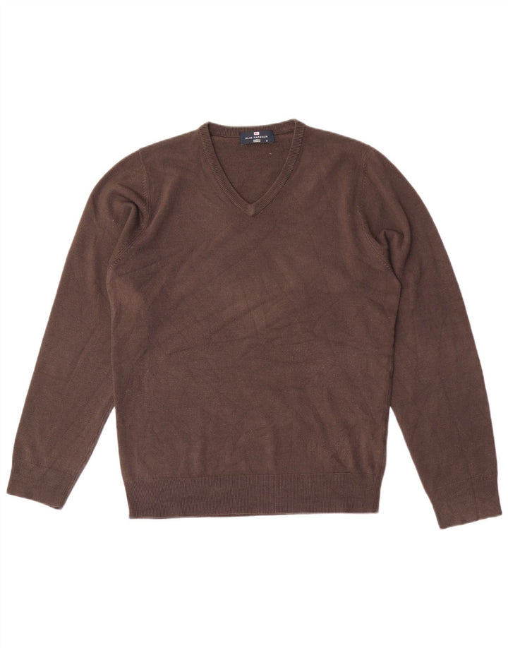 Marks & Spencer Mens Blue Harbour V-Neck Jumper Sweater Small Brown Acrylic