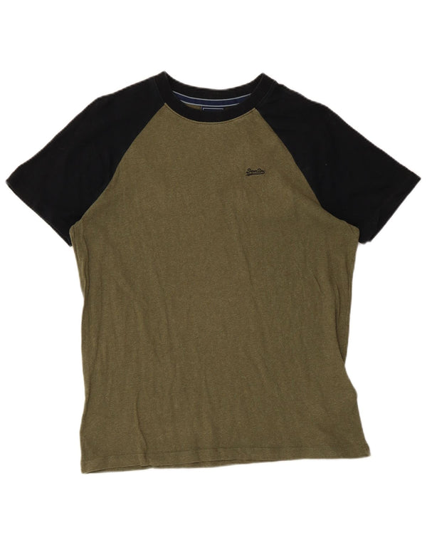 Superdry Mens T-Shirt Top Small Khaki Colourblock Cotton