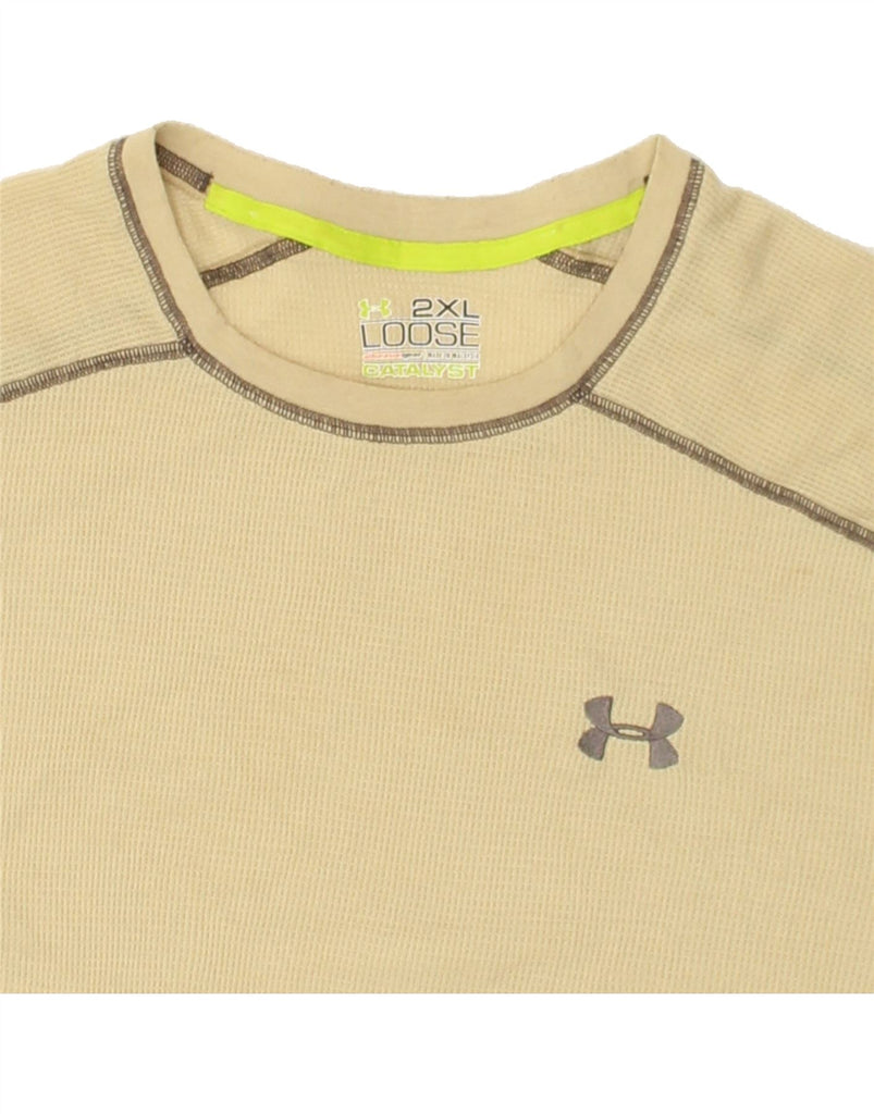 UNDER ARMOUR Mens Loose Fit Top Long Sleeve 2XL Beige Polyester | Vintage Under Armour | Thrift | Second-Hand Under Armour | Used Clothing | Messina Hembry 