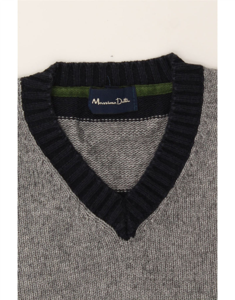 MASSIMO DUTTI Mens V-Neck Jumper Sweater XL Navy Blue Colourblock Cotton Vintage Massimo Dutti and Second-Hand Massimo Dutti from Messina Hembry 