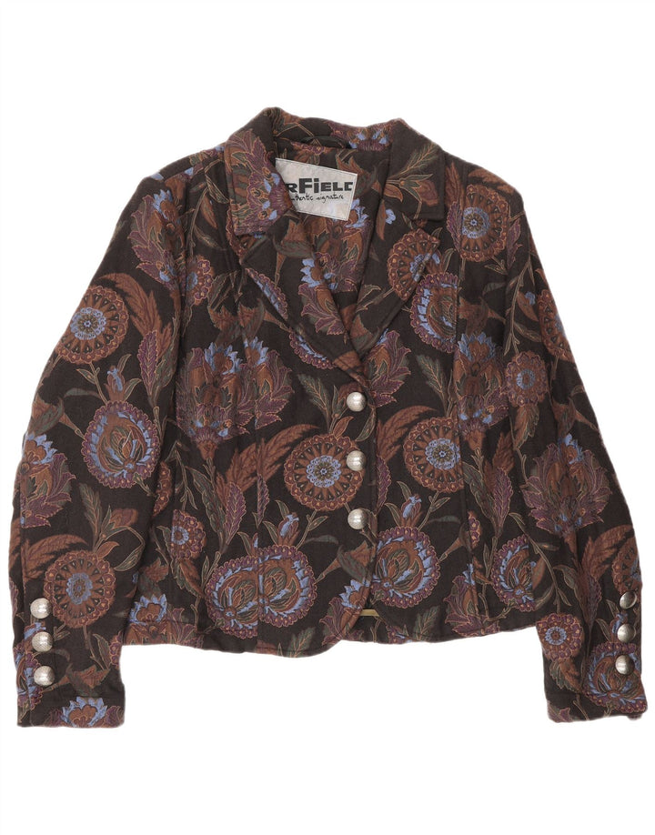 Vintage Womens 3 Button Blazer Jacket IT 50 XL Black Floral Wool