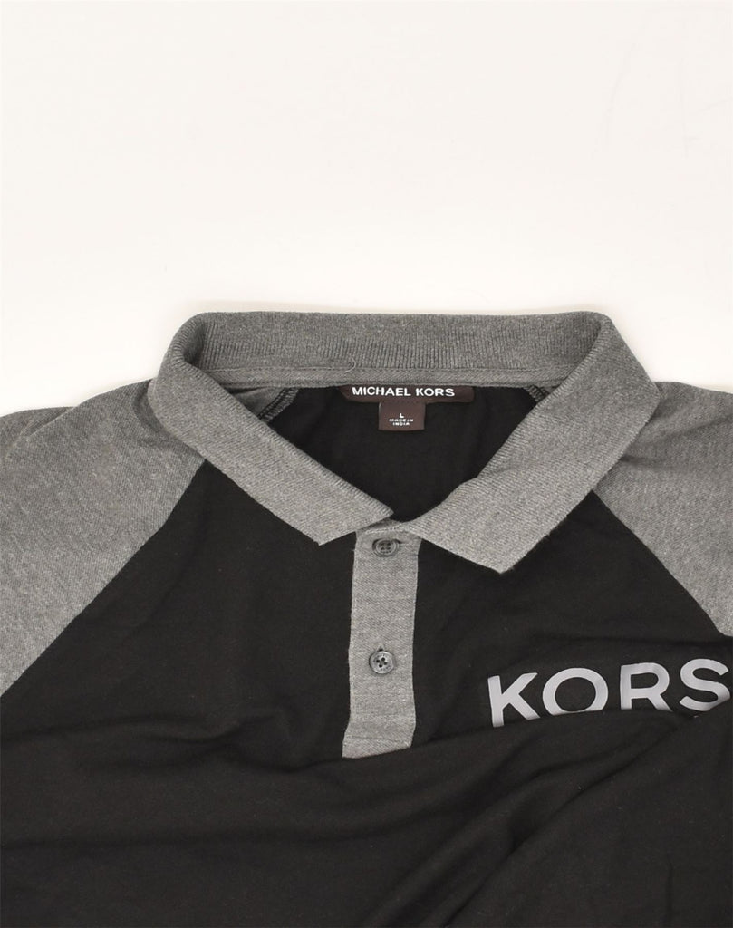 MICHAEL KORS Mens Polo Shirt Large Black Colourblock Cotton | Vintage Michael Kors | Thrift | Second-Hand Michael Kors | Used Clothing | Messina Hembry 