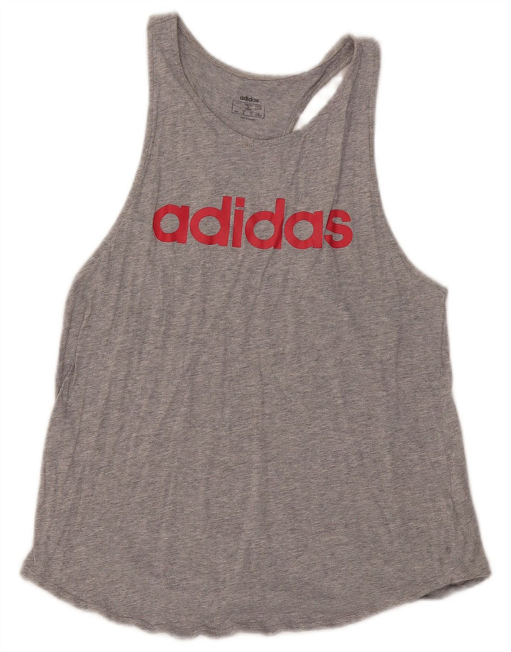 Adidas Womens Graphic Vest Top UK 12/14 Medium Grey Cotton