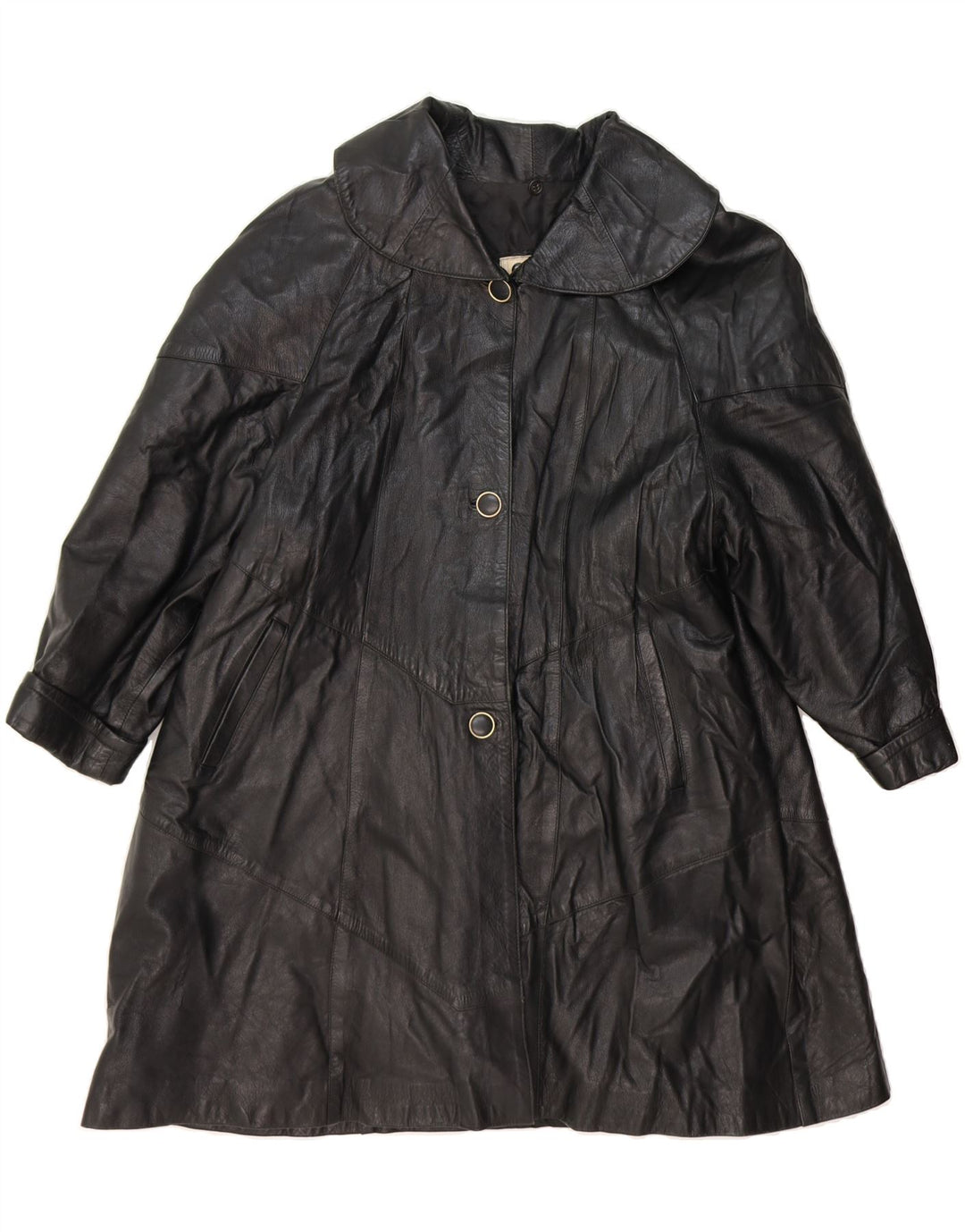 PELLITALIA Womens Leather Coat UK 18 XL Black Leather Vintage Pellitalia and Second-Hand Pellitalia from Messina Hembry 