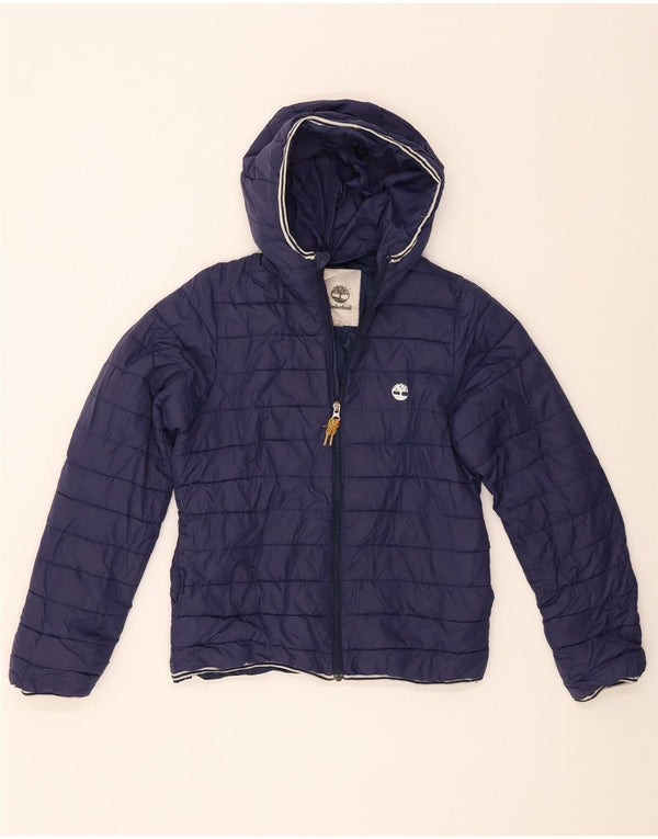 Timberland Girls Hooded Padded Jacket 13-14 Years Small Navy Blue Polyamide