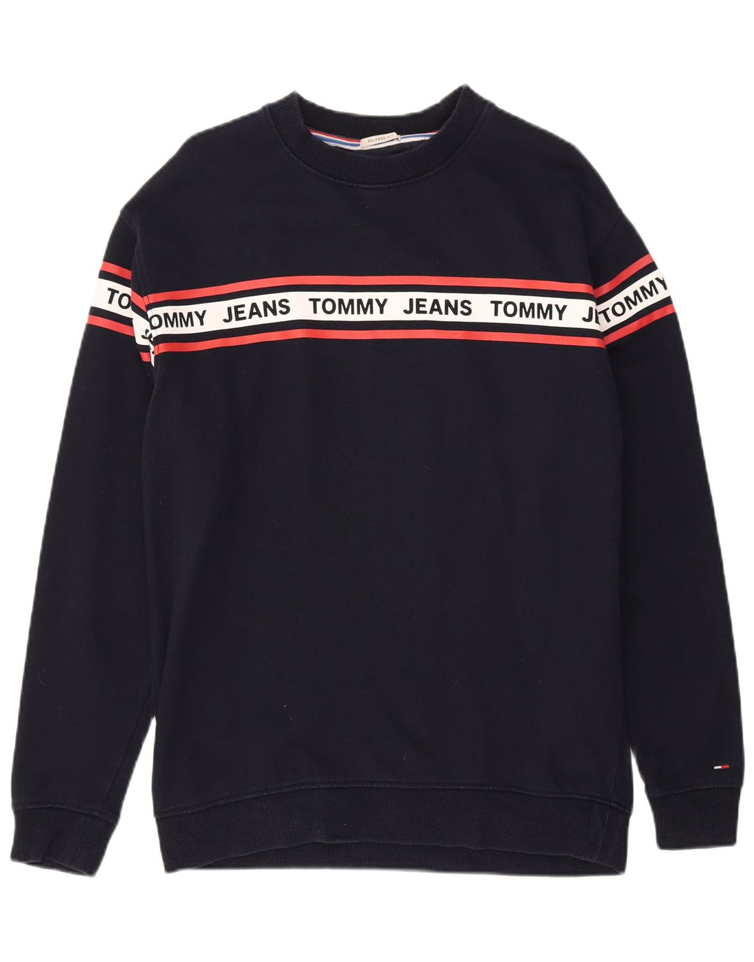 TOMMY HILFIGER Mens Relaxed Fit Sweatshirt Jumper Small Navy Blue Striped