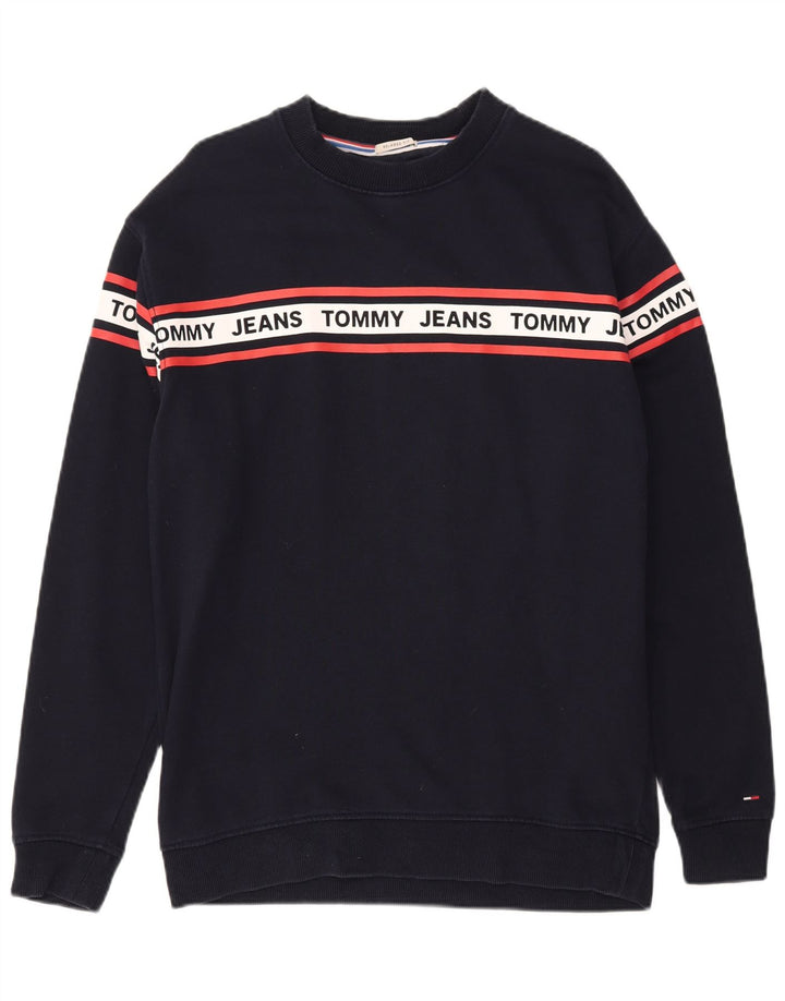 TOMMY HILFIGER Mens Relaxed Fit Sweatshirt Jumper Small Navy Blue Striped