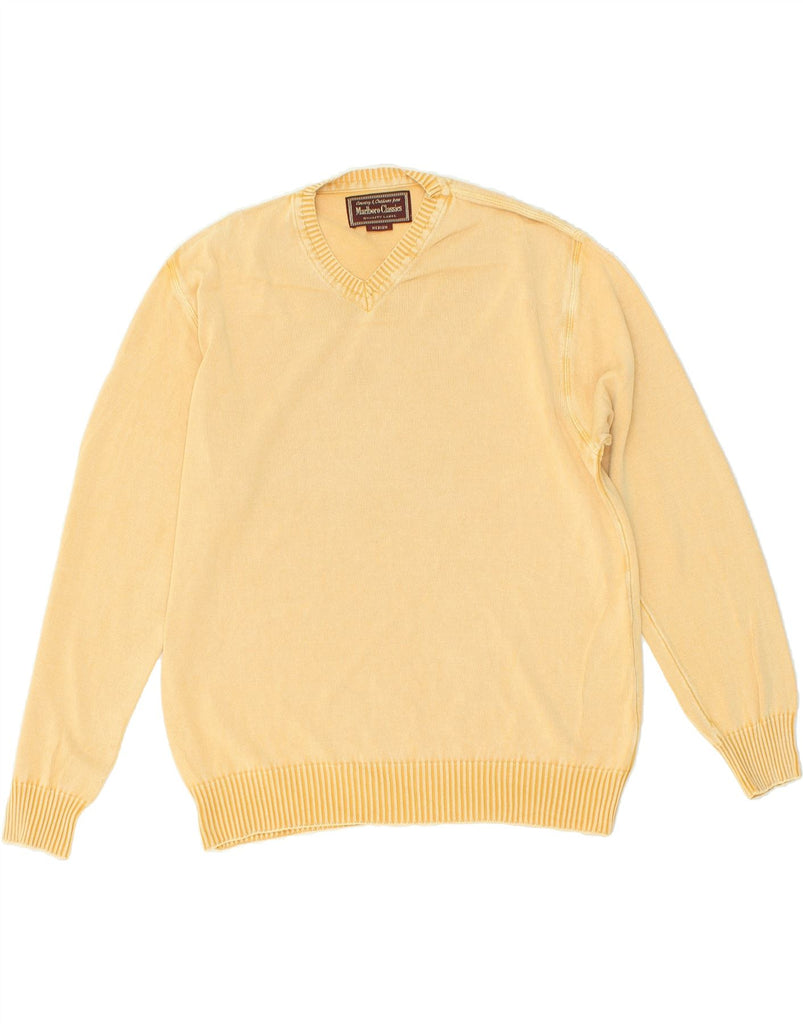 MARLBORO CLASSICS Mens V-Neck Jumper Sweater Medium Yellow Cotton Vintage Marlboro Classics and Second-Hand Marlboro Classics from Messina Hembry 