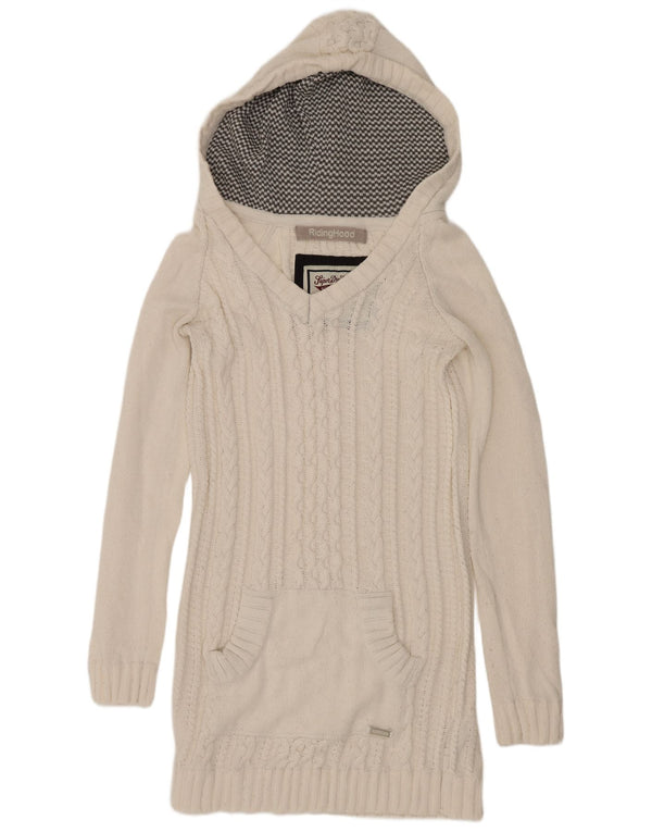 Superdry Womens Hooded Long Sleeve Jumper Dress UK 18 XL White Acrylic