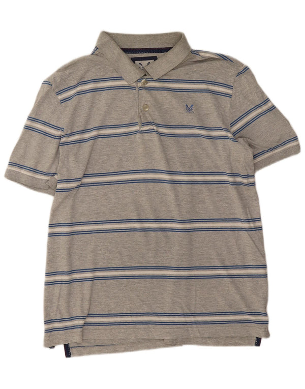 Crew Clothing Mens Polo Shirt Medium Grey Striped Cotton