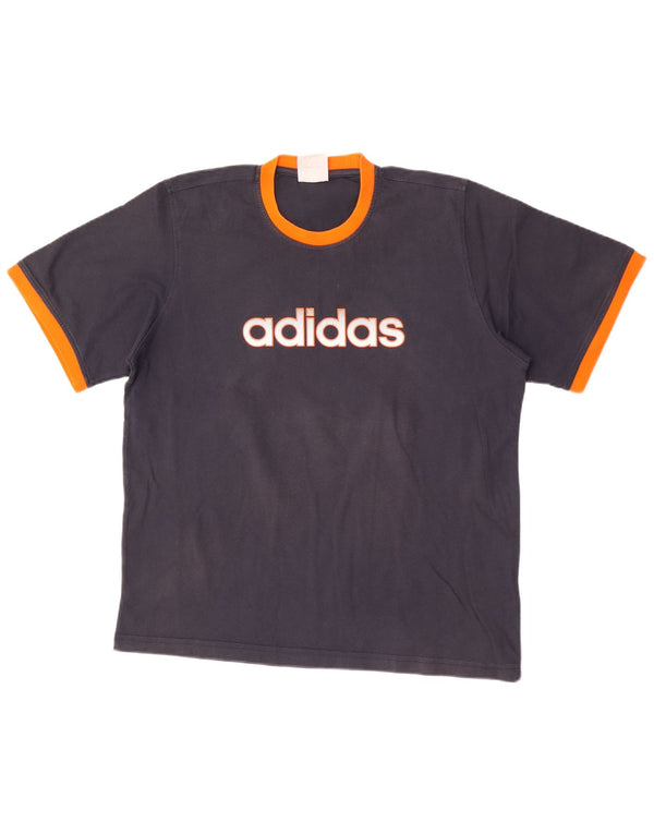Adidas Mens Graphic T-Shirt Top Large Navy Blue Colourblock Cotton