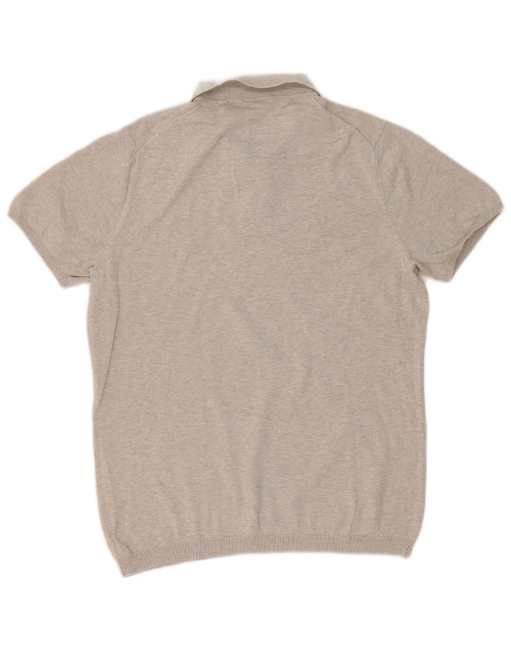 LYLE & SCOTT Mens Short Sleeve Polo Neck Jumper Sweater Large Grey Cotton