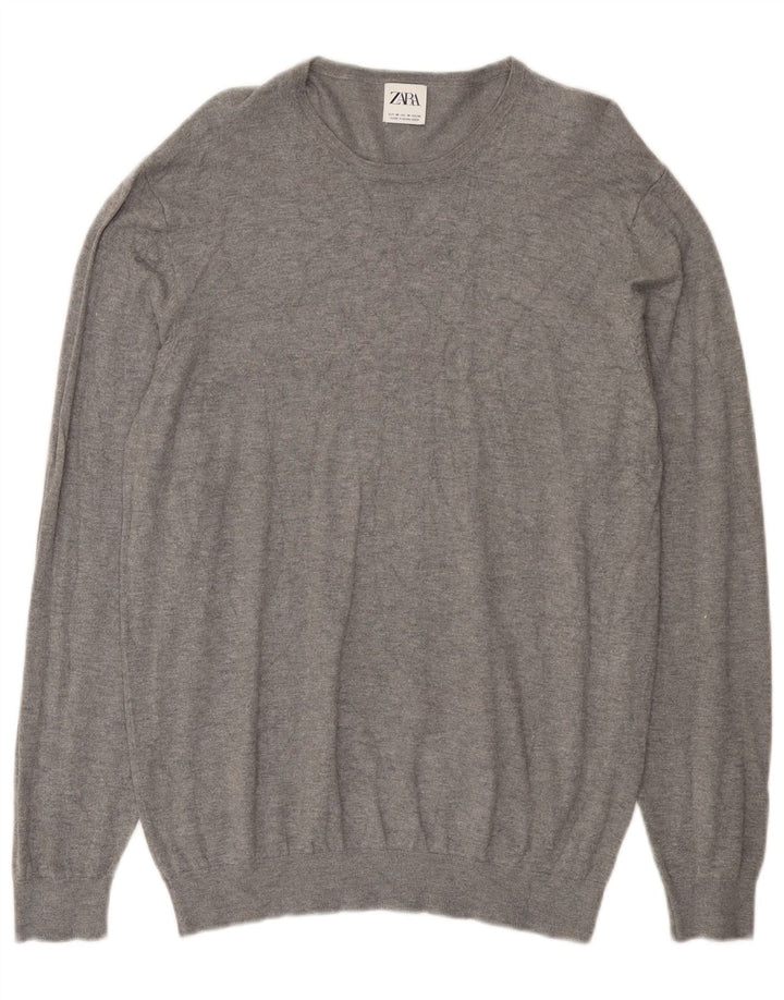 Zara Mens Crew Neck Jumper Sweater Medium Grey Viscose