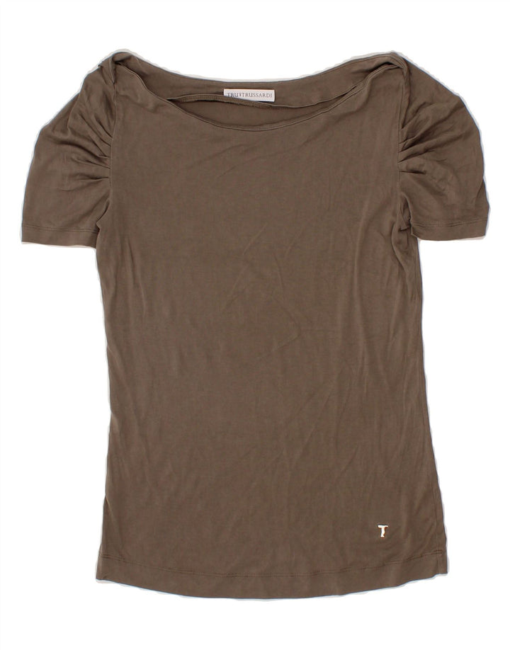 TRUSSARDI Womens Blouse Top UK 12 Medium Grey Cotton Vintage Trussardi and Second-Hand Trussardi from Messina Hembry 