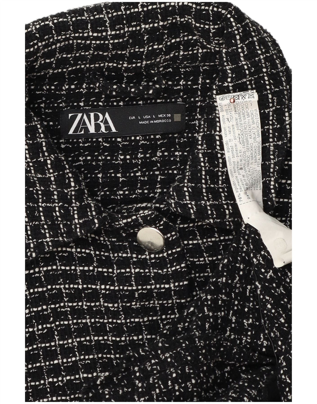 Zara Womens Bomber Jacket UK 16 Large Black Check Cotton