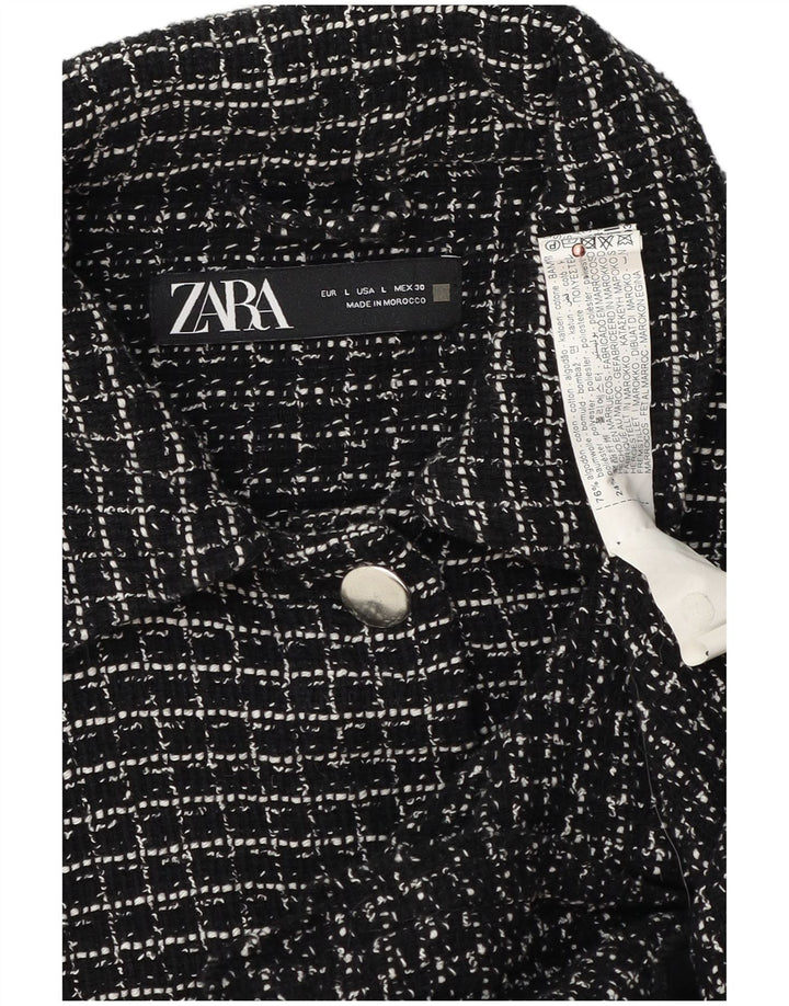 Zara Womens Bomber Jacket UK 16 Large Black Check Cotton