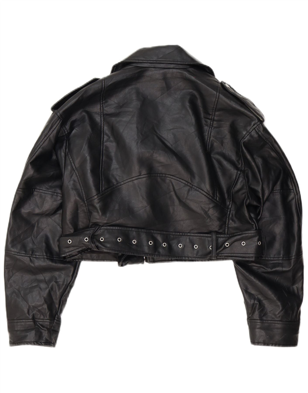 Zara Womens Crop Oversized Faux Leather Biker Jacket UK 10 Small Black