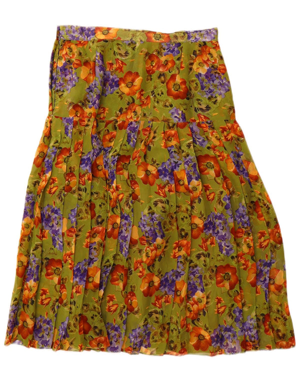 Vintage Womens Pleated Skirt W28 Medium Green Floral