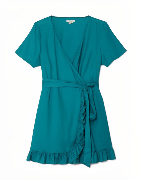 Boden Womens Ruffle Wrap Dress UK 18 XL Blue Viscose