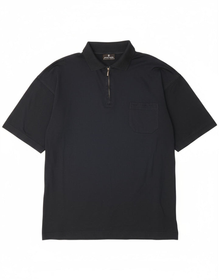 PIERRE CARDIN Mens Polo Shirt 2XL Black Cotton