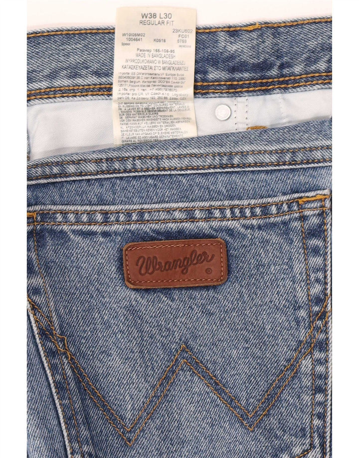 Wrangler Mens Regular Fit Straight Jeans W38 L30 Blue Cotton