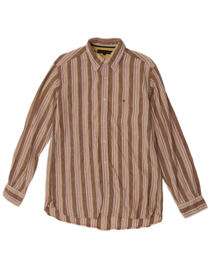 Tommy Hilfiger Mens Shirt Medium Beige Striped Linen