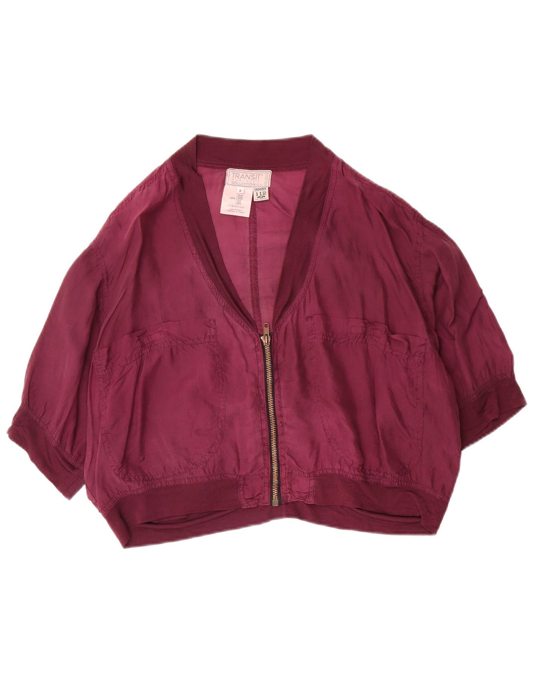 Transit Par Such Womens Crop Oversized Bomber Jacket US 2 XS Purple Silk
