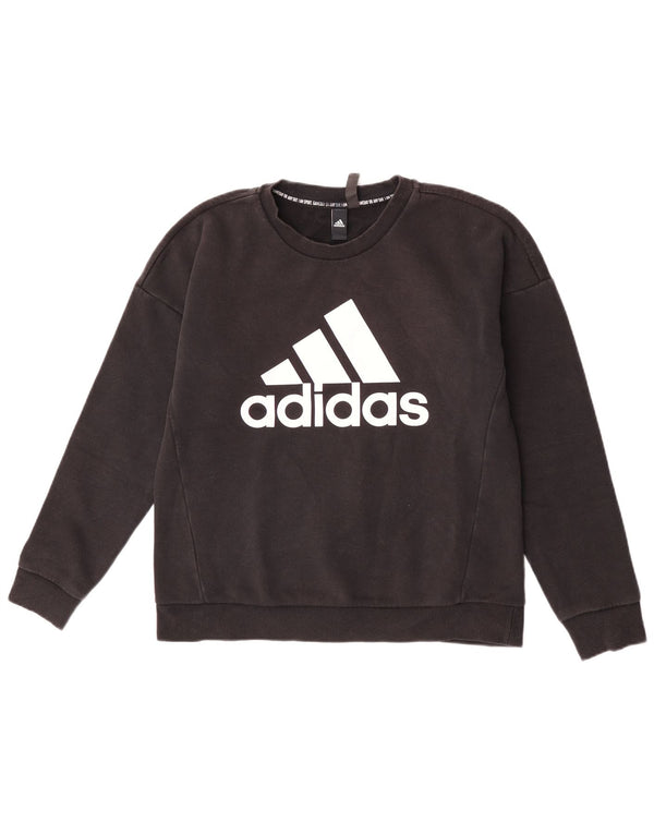 Adidas Womens Graphic Sweatshirt Jumper UK 12/14 Medium Black Cotton