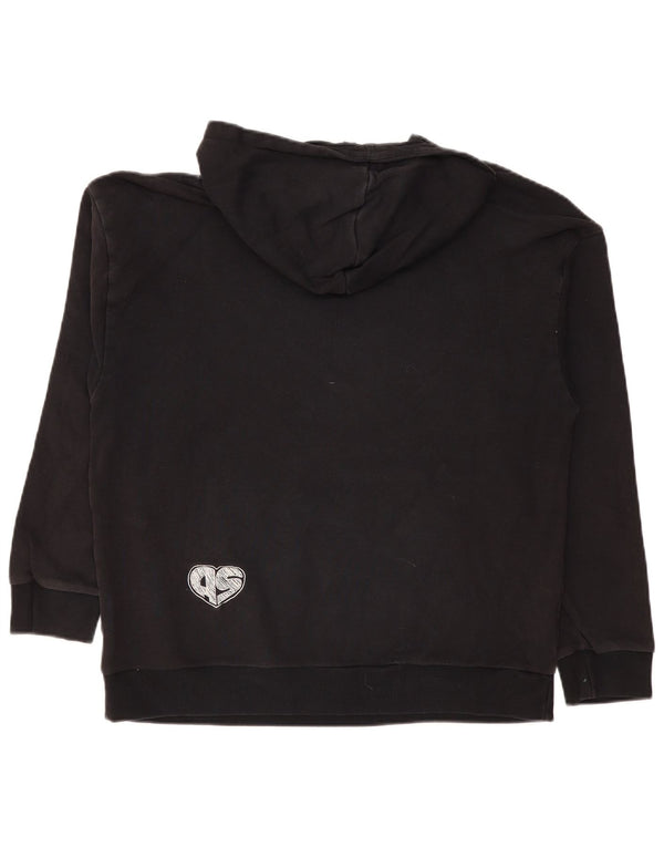 Adidas Womens Graphic Oversized Hoodie Jumper UK 16/18 Large Black Cotton