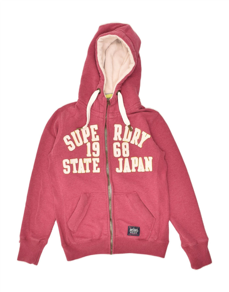 SUPERDRY Womens Oversized Graphic Zip Hoodie Sweater UK 10 Small Red | Vintage Superdry | Thrift | Second-Hand Superdry | Used Clothing | Messina Hembry 