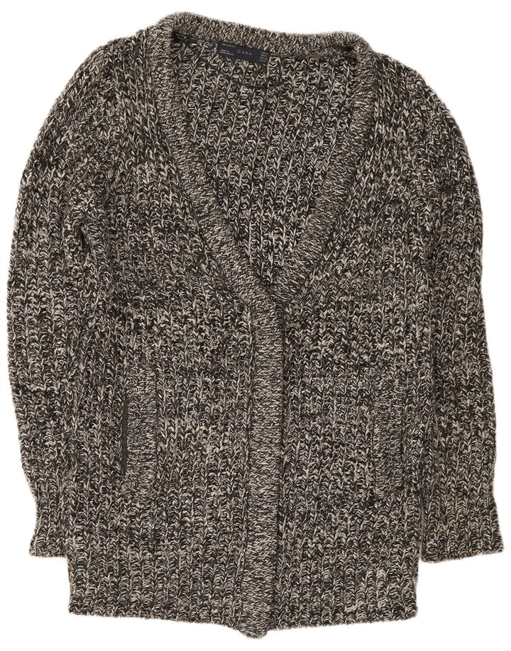 Zara Womens Longline Cardigan Sweater UK 14 Medium Grey Flecked Acrylic