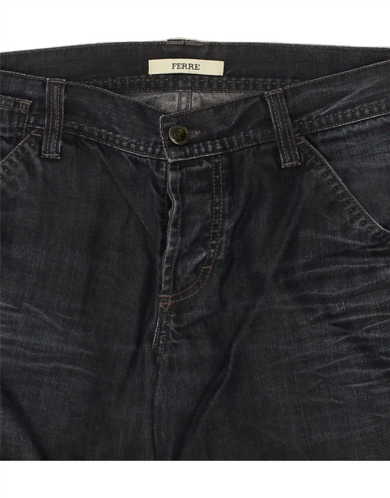 FERRE Mens Straight Jeans W32 L34  Navy Blue Polyester | Vintage Ferre | Thrift | Second-Hand Ferre | Used Clothing | Messina Hembry 