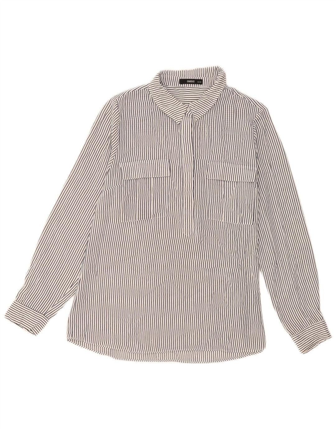Oasis Womens Pullover Shirt Blouse UK 14 Large White Pinstripe Polyester
