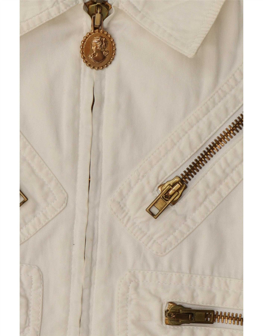 Moschino Womens Bomber Jacket UK 12 Medium Off White Cotton