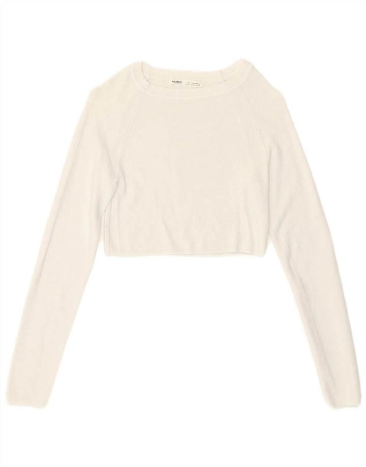 Pull & Bear Womens Crop Top Long Sleeve UK 8 Small White Viscose