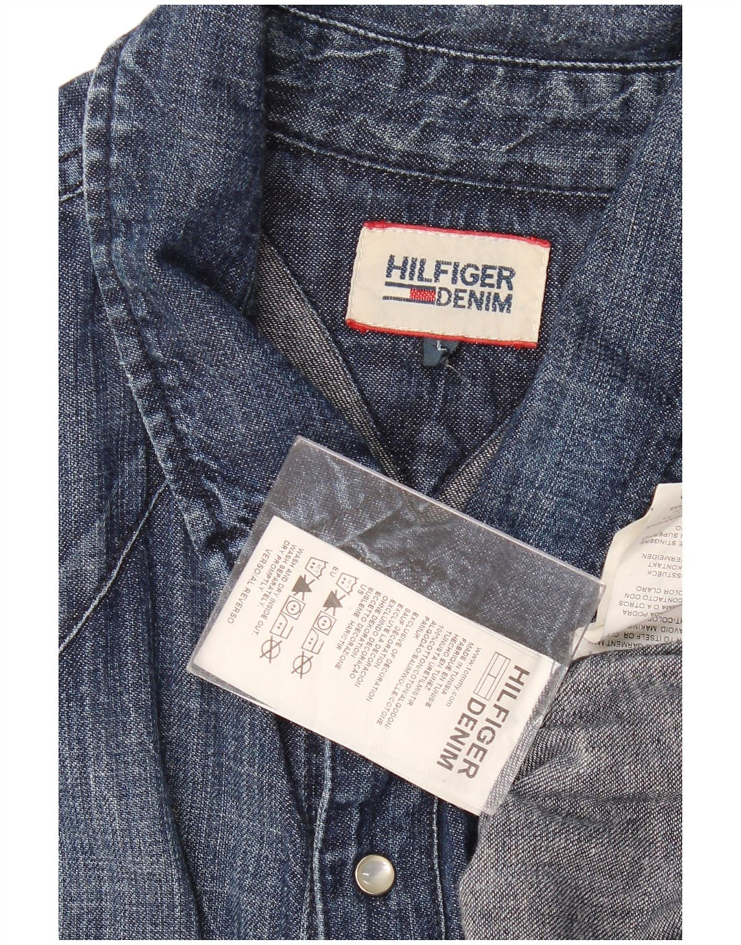 TOMMY HILFIGER Mens Denim Shirt Large Navy Blue Cotton