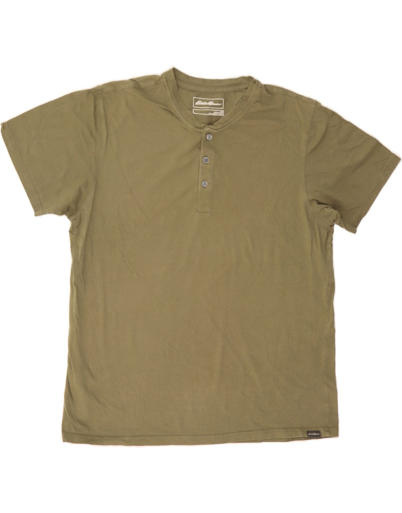 EDDIE BAUER Mens T-Shirt Top Large Khaki Cotton Vintage Eddie Bauer and Second-Hand Eddie Bauer from Messina Hembry 