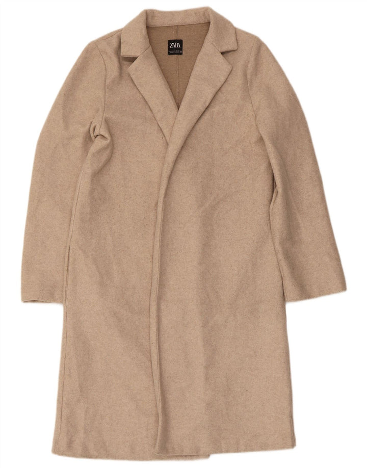 Zara Womens Open Overcoat UK 14 Medium Beige Polyester